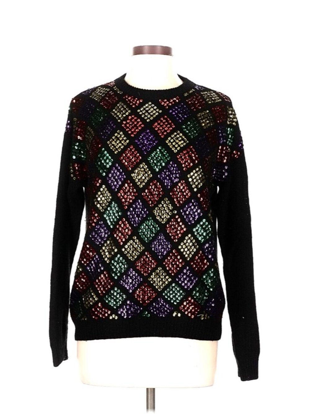 Vintage Carriage Court Silk Angora Sequin Argyle Sweater M